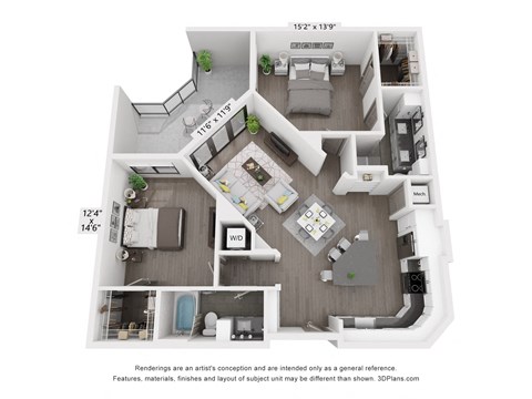a 1 bedroom floor plan is shown in this illustration